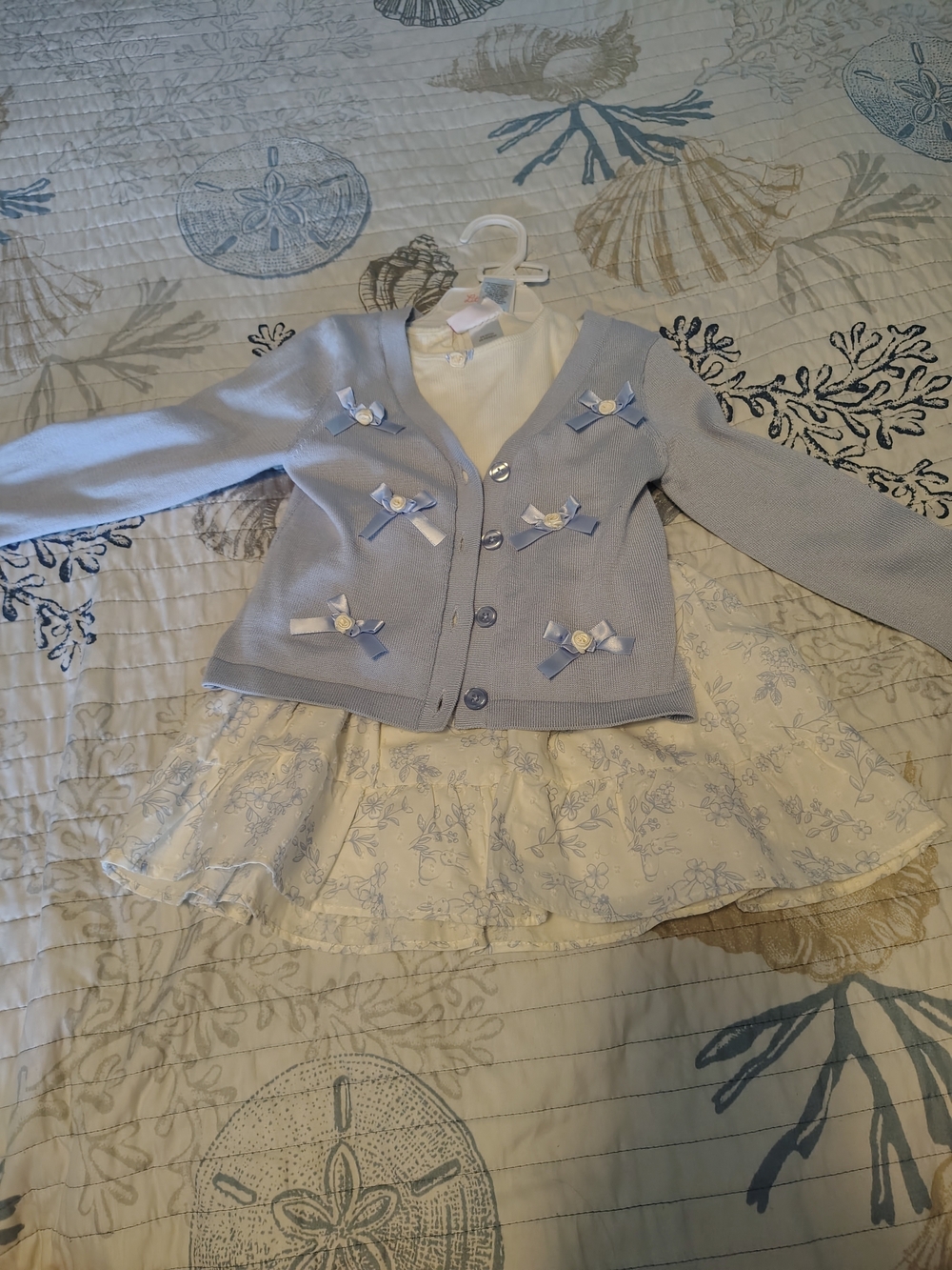 Girls Light Blue Cardigan with Bow Accents